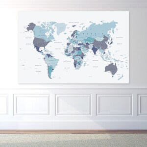 EXTRA LARGE Printable World Map in Blue XL Downloadable Map - Etsy