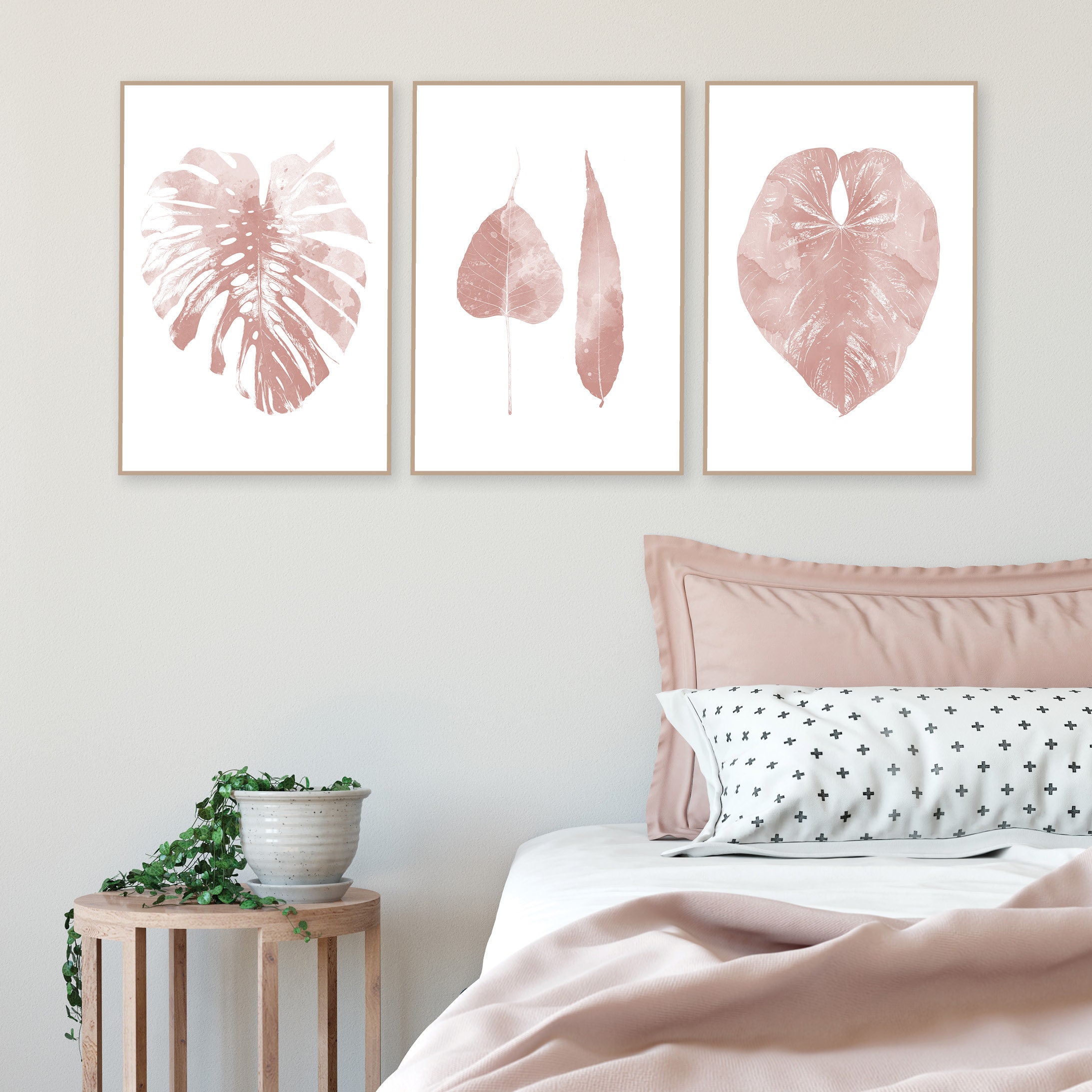 Downloadable Pink Leaf Art Prints Set of 3 Blush Pink Leaves Printable ...