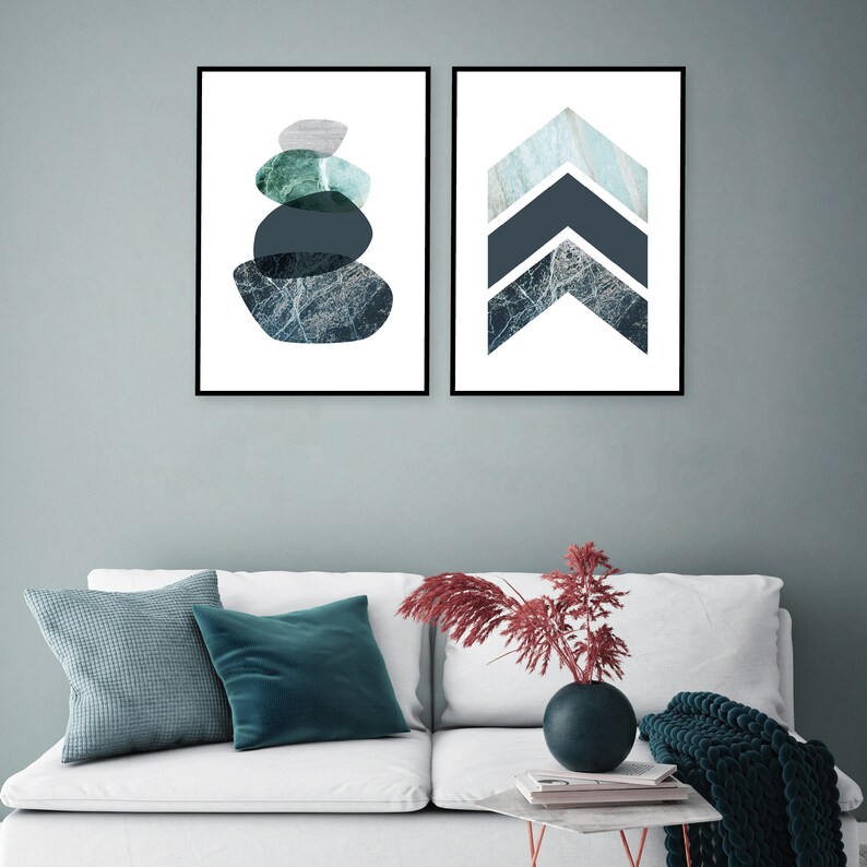 Set of 2 printable posters of balancing stones chevrons Scandinavian downloadable prints Minimalist Scandi wall art Modern bedroom wall art image 4