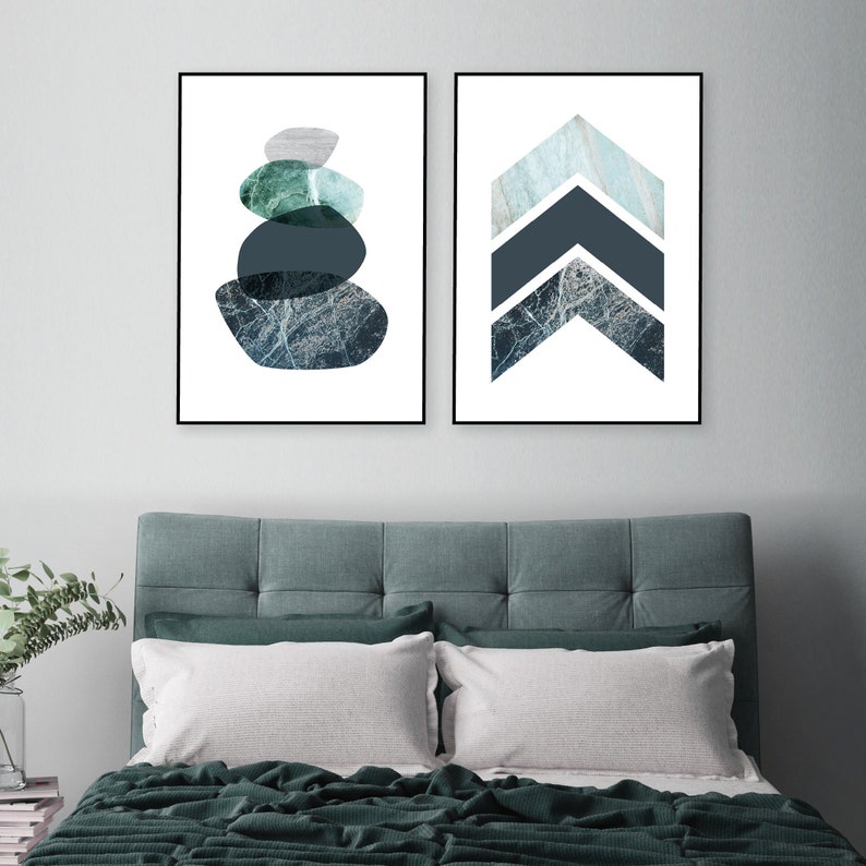 Set of 2 printable posters of balancing stones chevrons Scandinavian downloadable prints Minimalist Scandi wall art Modern bedroom wall art image 3