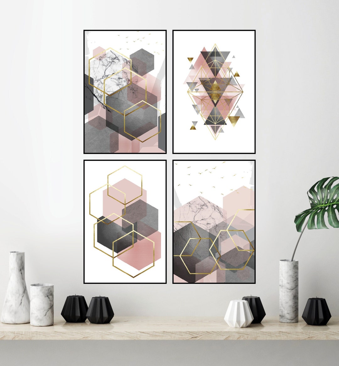 Set of 4 Printable Blush Pink Grey Gold Art Living Room Art - Etsy ...