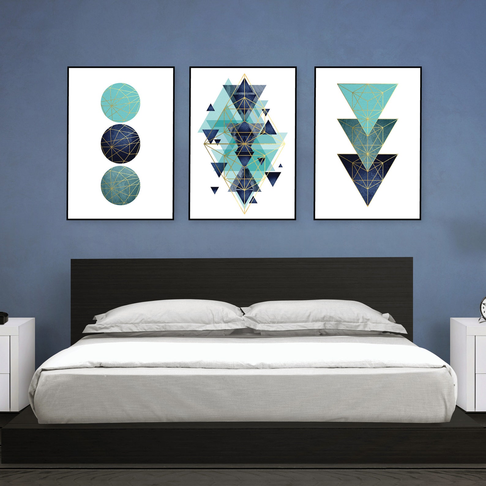 Mint Green Navy Blue Teal Gold Set of 3 Geometric Printable Etsy