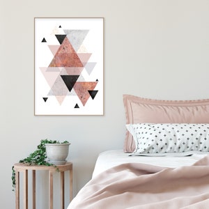Printable scandinavian geometric wall art blush pink grey black and rose gold Large poster download geometrical wall decor Instant download image 2