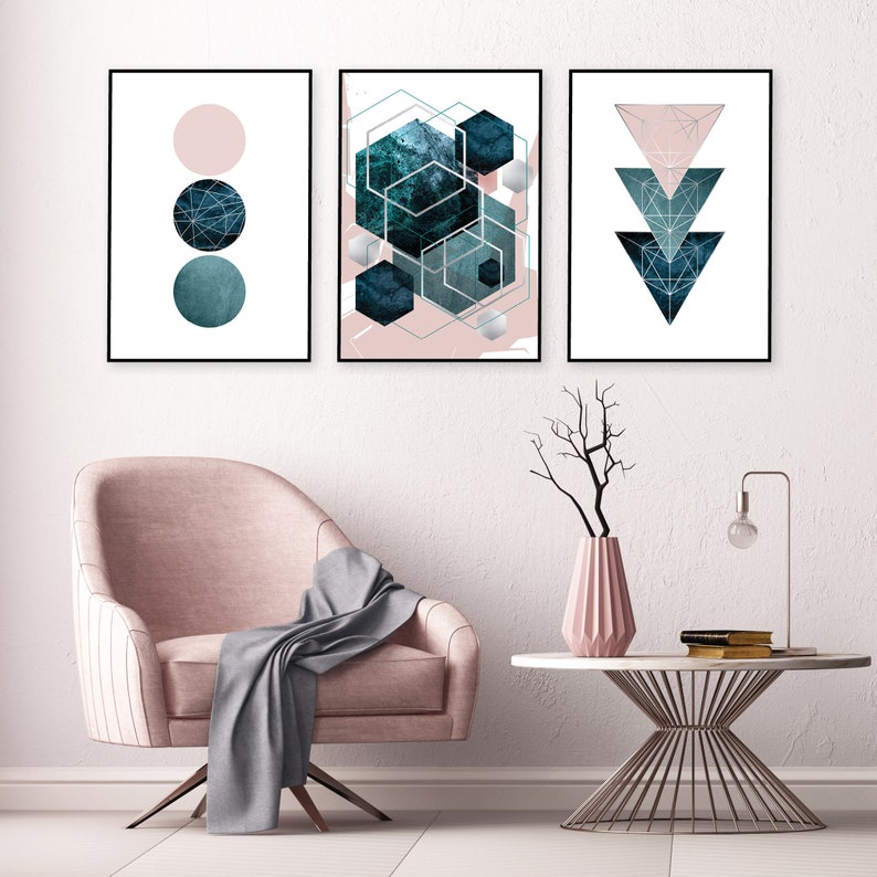 Teal Blush Pink Silver Printable Wall Art Digital Download Etsy