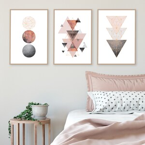 Downloadable printable art set of 3 Scandinavian modern geometric prints in blush pink grey rose gold Scandi wall art instant downloads image 4