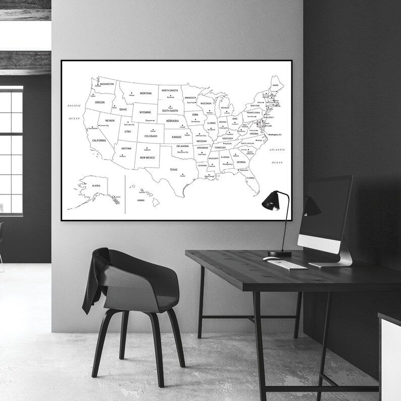 Printable United States Wall Map Instant Digital Download US - Etsy ...