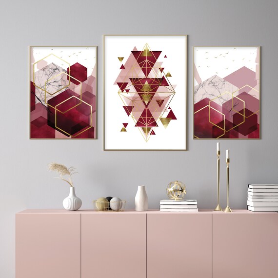Burgundy Printable Wall Art Maroon Blush Pink Gold Abstract