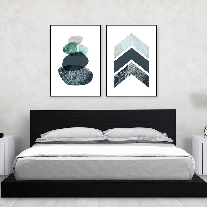 Set of 2 printable posters of balancing stones chevrons Scandinavian downloadable prints Minimalist Scandi wall art Modern bedroom wall art image 9