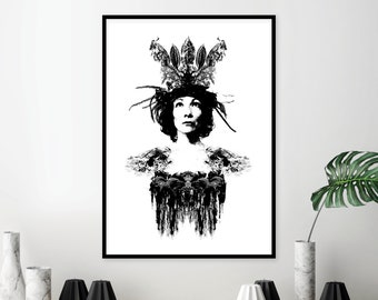 Downloadable Print, Black and White Art, Minimalist Poster, Minimalist Art, Scandinavian Print, Scandinavian Art, Female Portrait, Boho Art