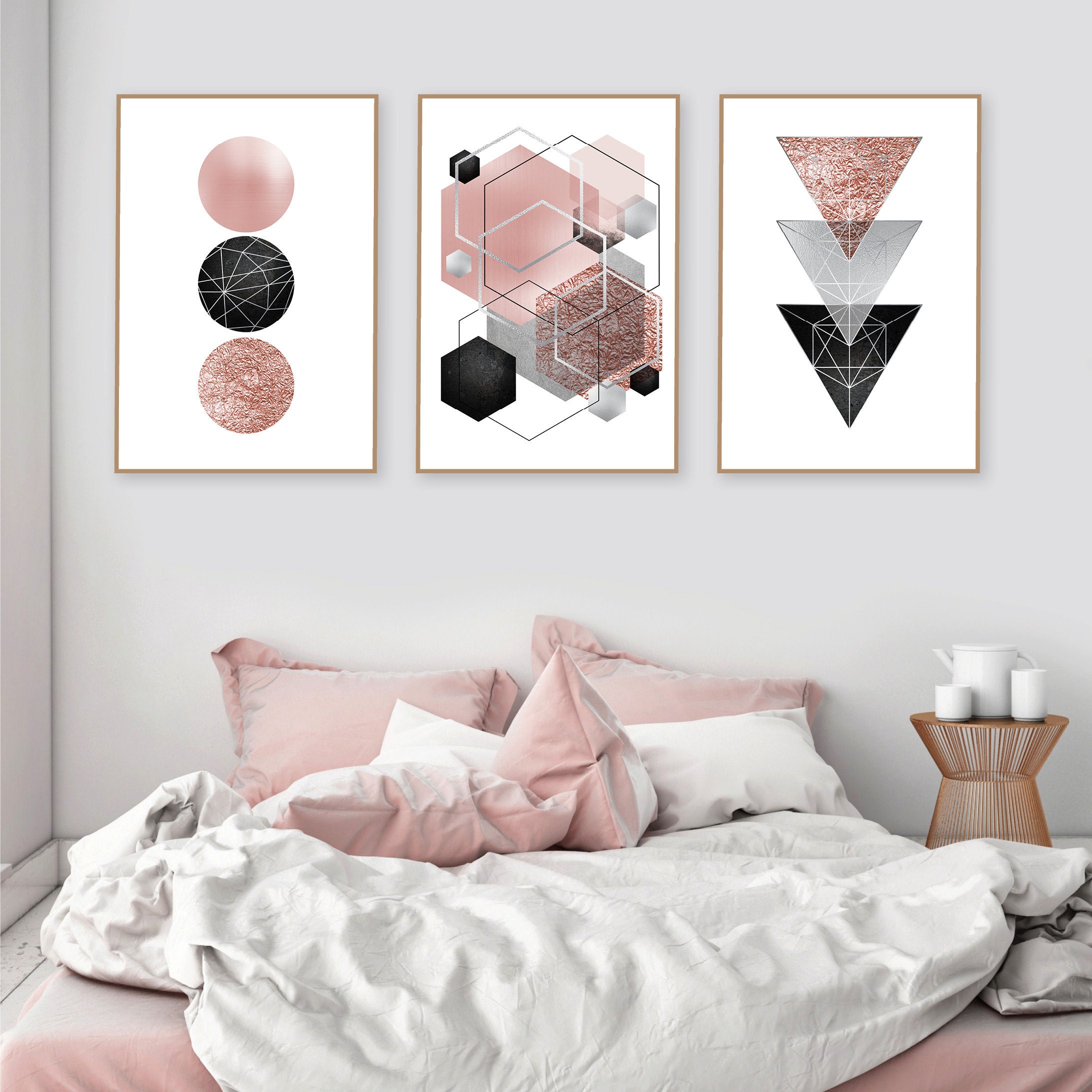 Digital descarga rubor rosa gris plata pared conjunto de arte | Etsy