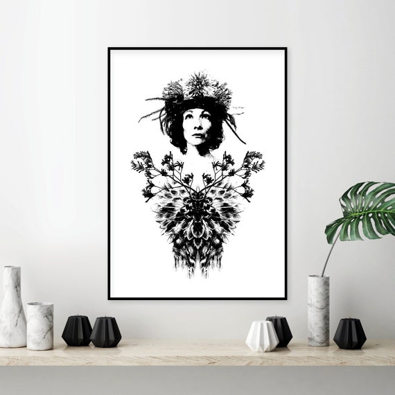 Monochrome art Minimalist print Large black white poster Printable female portrait Scandinavian wall art prints Statement art trending now