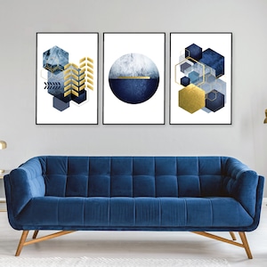 Printable art, Set of 3, Navy gold downloadable prints, Trio matching geometric art, Scandinavian Printable, Minimalist Poster, Trending Now image 8