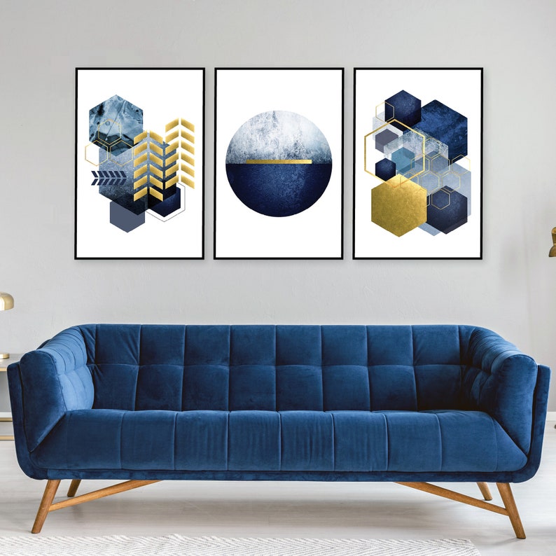 Printable art, Set of 3, Navy gold downloadable prints, Trio matching geometric art, Scandinavian Printable, Minimalist Poster, Trending Now image 8