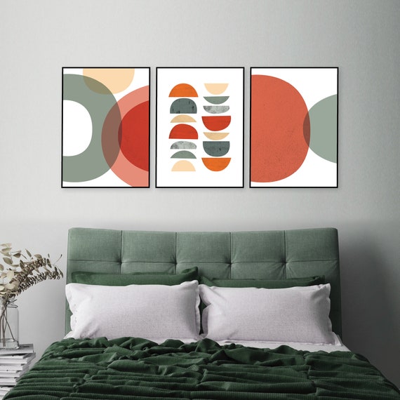 Retro Printable Art Mid Century Set Of 3 Burnt Orange Olive Green Retro Colors Downloadable Midcentury Modern Prints Minimalist Trio Art Set