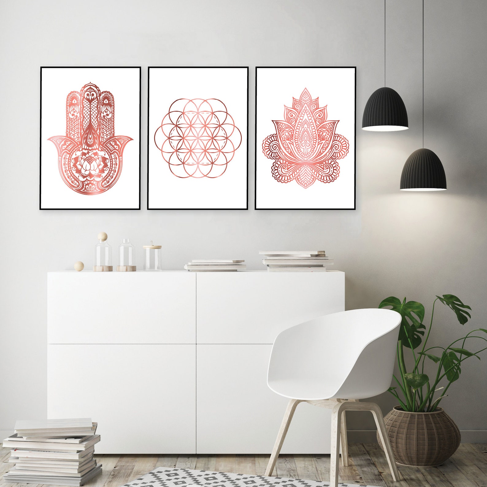 Downloadable Prints, Flower of Life Printable, Rose Gold Wall Art, Yoga ...
