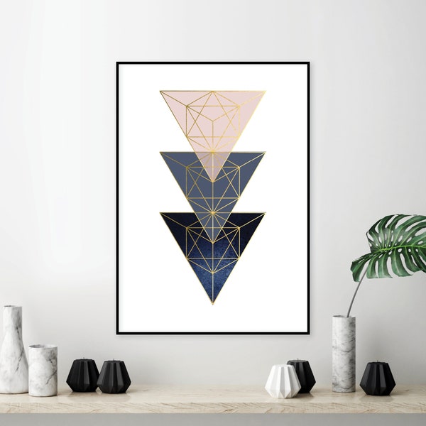 Downloadable Scandinavian modern minimalist poster Scandi wall art decor Printable Nordic minimal abstract design white space 3 triangles