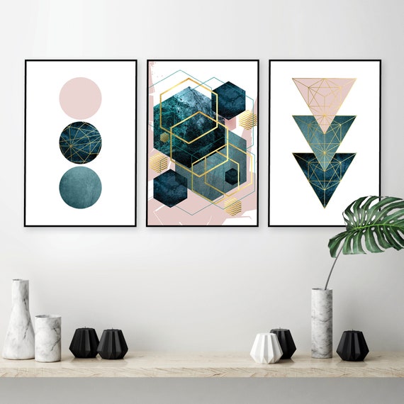 Teal and Pink Printable Wall Art Printable Wall Art Bedroom - Etsy