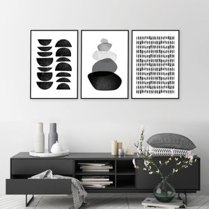 Black and White Printable Art, Set of 3 Minimalist Downloadable Prints ...