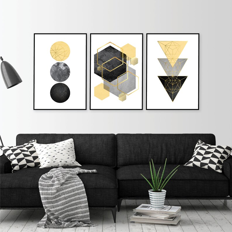 Downloadable Prints, Set of 3 Prints, Print Set, Yellow, Black, Gold, Scandinavian Art, Geometric, Minimalist Poster, Wall Art, Trending Art image 8