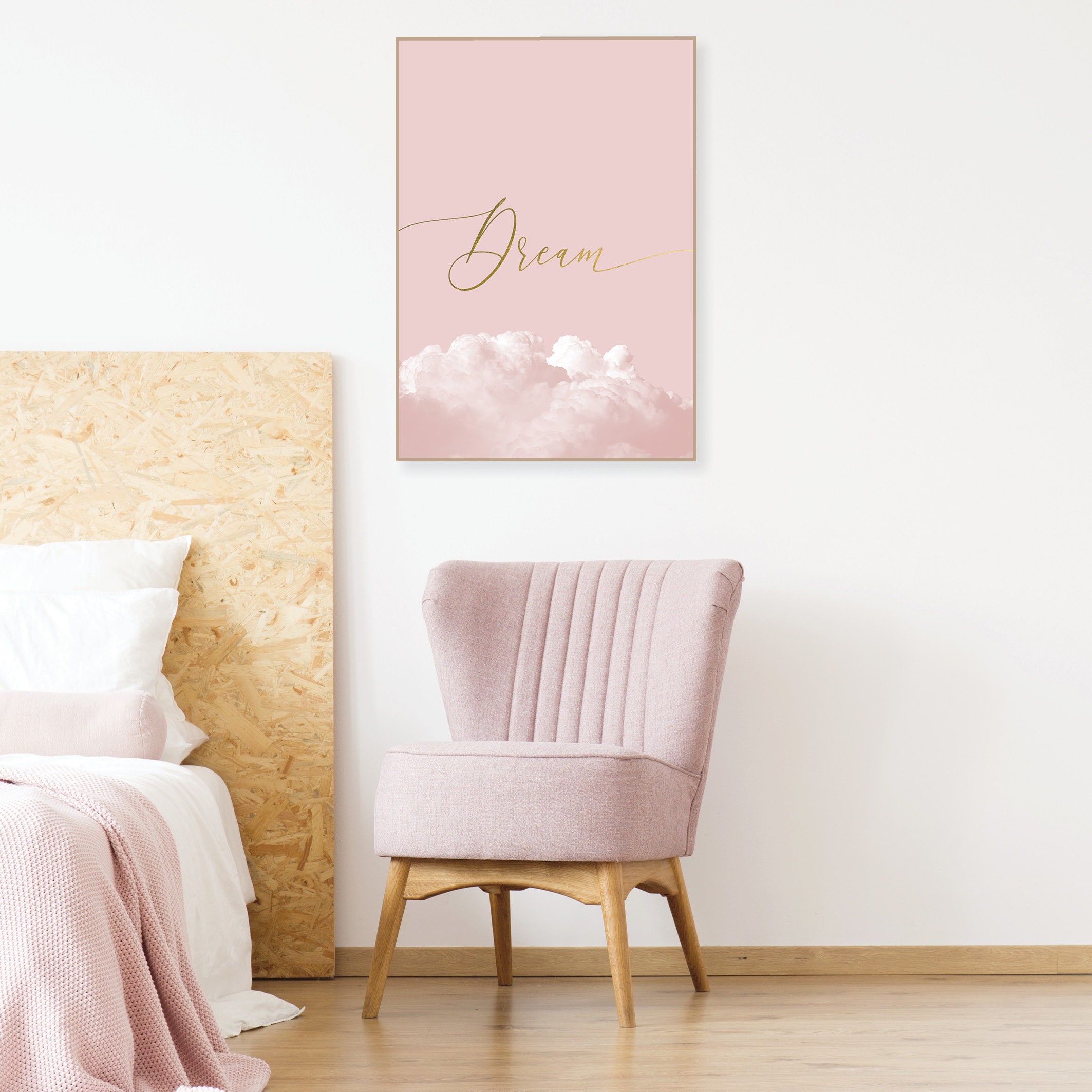 Blush Pink and Gold Bedroom Wall Decor Printable Dream Poster Pink Bedroom Wall  Art Downloadable Scandi Print Dusky Pink Clouds Art Download - Etsy | Poster