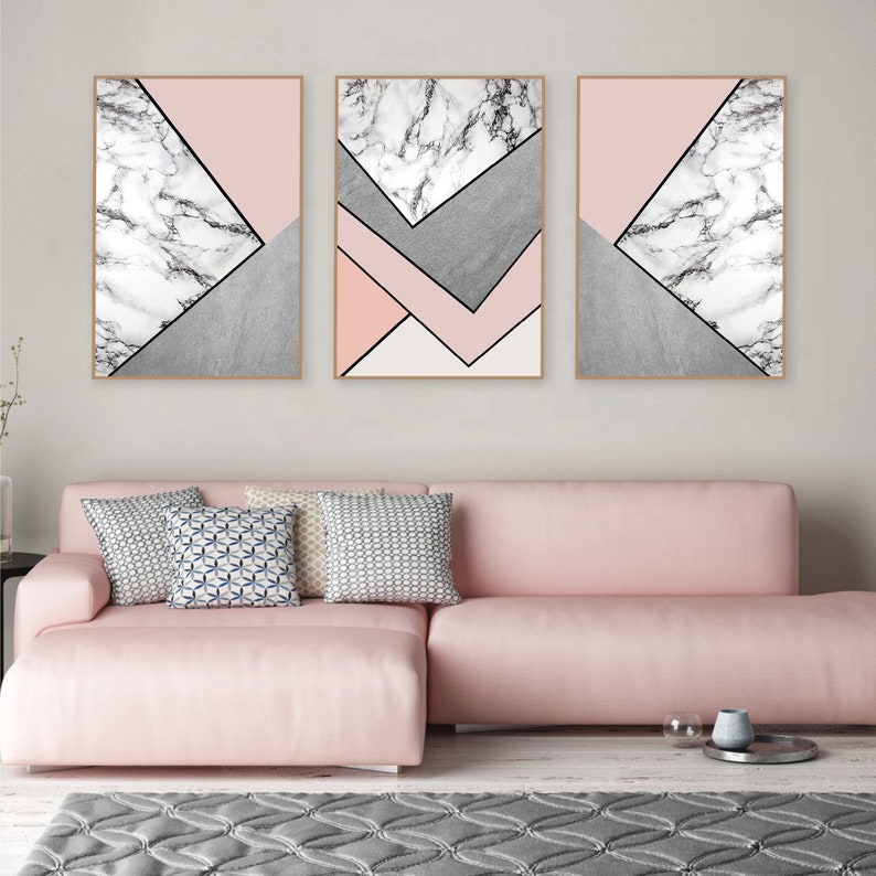 Set of 3 Printable Posters Blush Pink Grey Black Living Room - Etsy