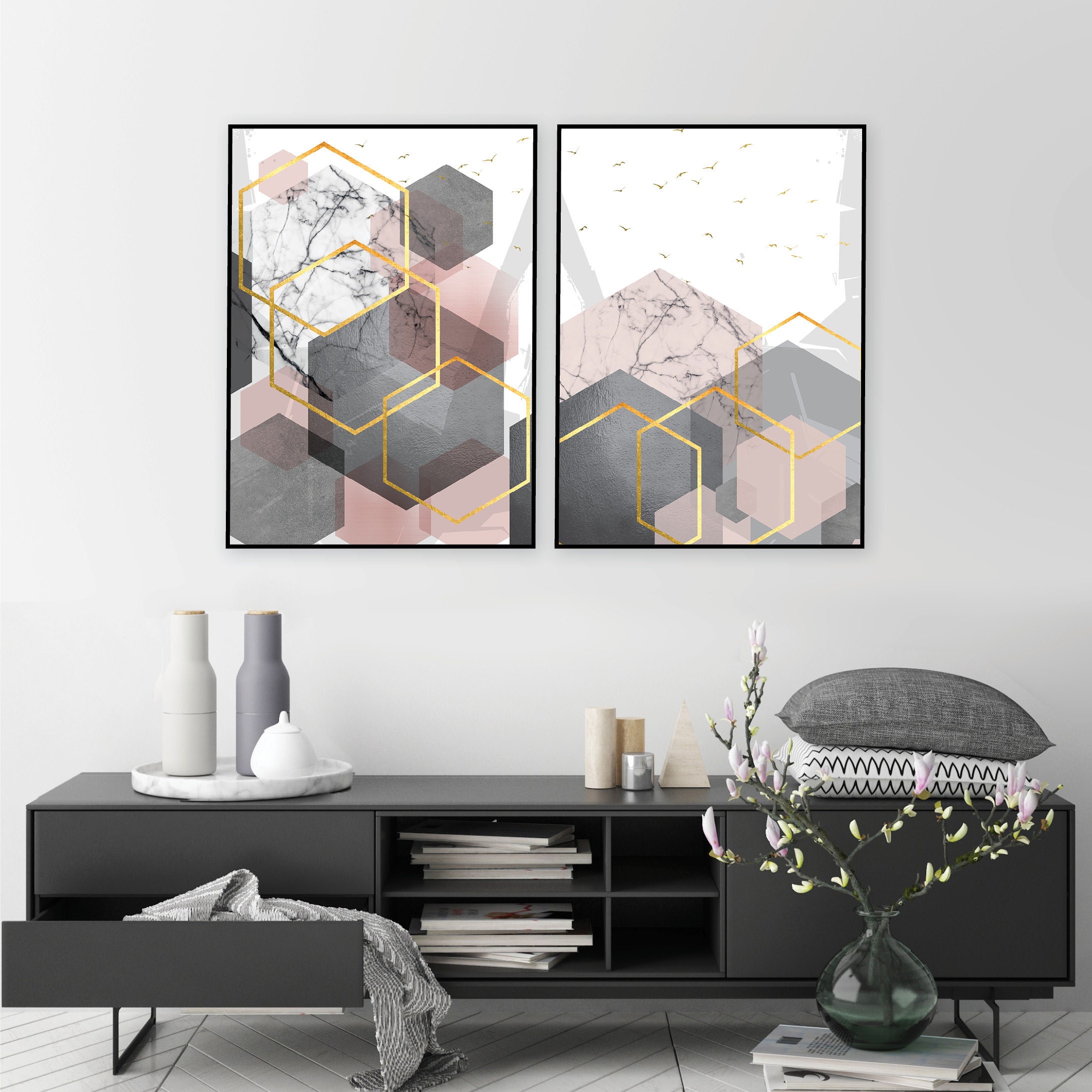 Grey pink and sale gold living room