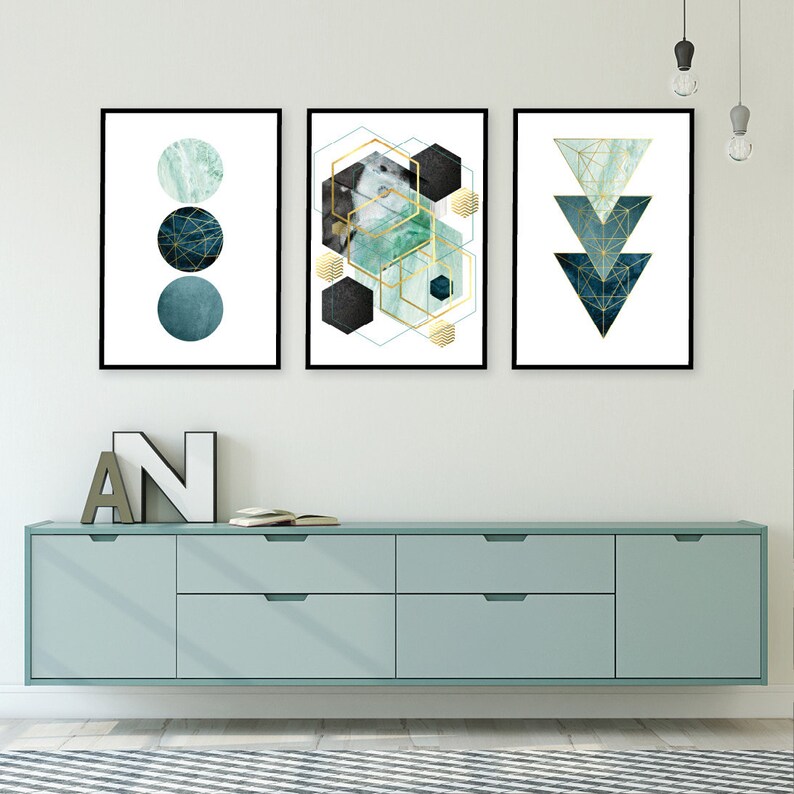 Downloadable Prints Teal Wall Art Printable Wall Art Set Gold Etsy
