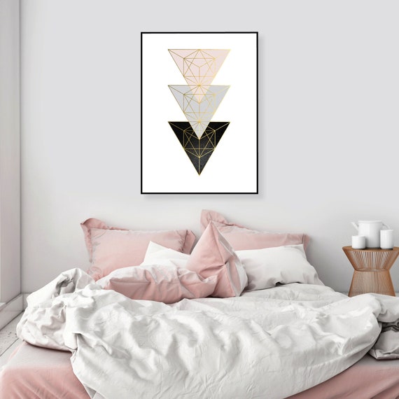 Blush Pink Grey Black Gold Minimalist Printable Poster Sacred Geometry Triangle Elegant Wall Art Scandinavian Modern Design Dusky Pale Pink