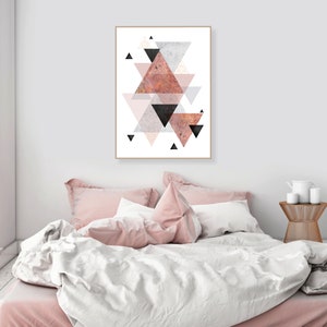 Printable scandinavian geometric wall art blush pink grey black and rose gold Large poster download geometrical wall decor Instant download image 3