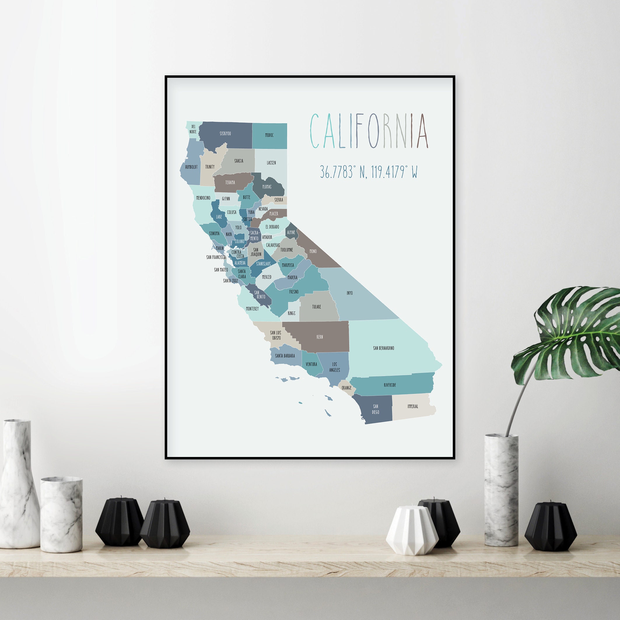 Digital Download, Map of California, Printable Map Art, Neutral Tones ...