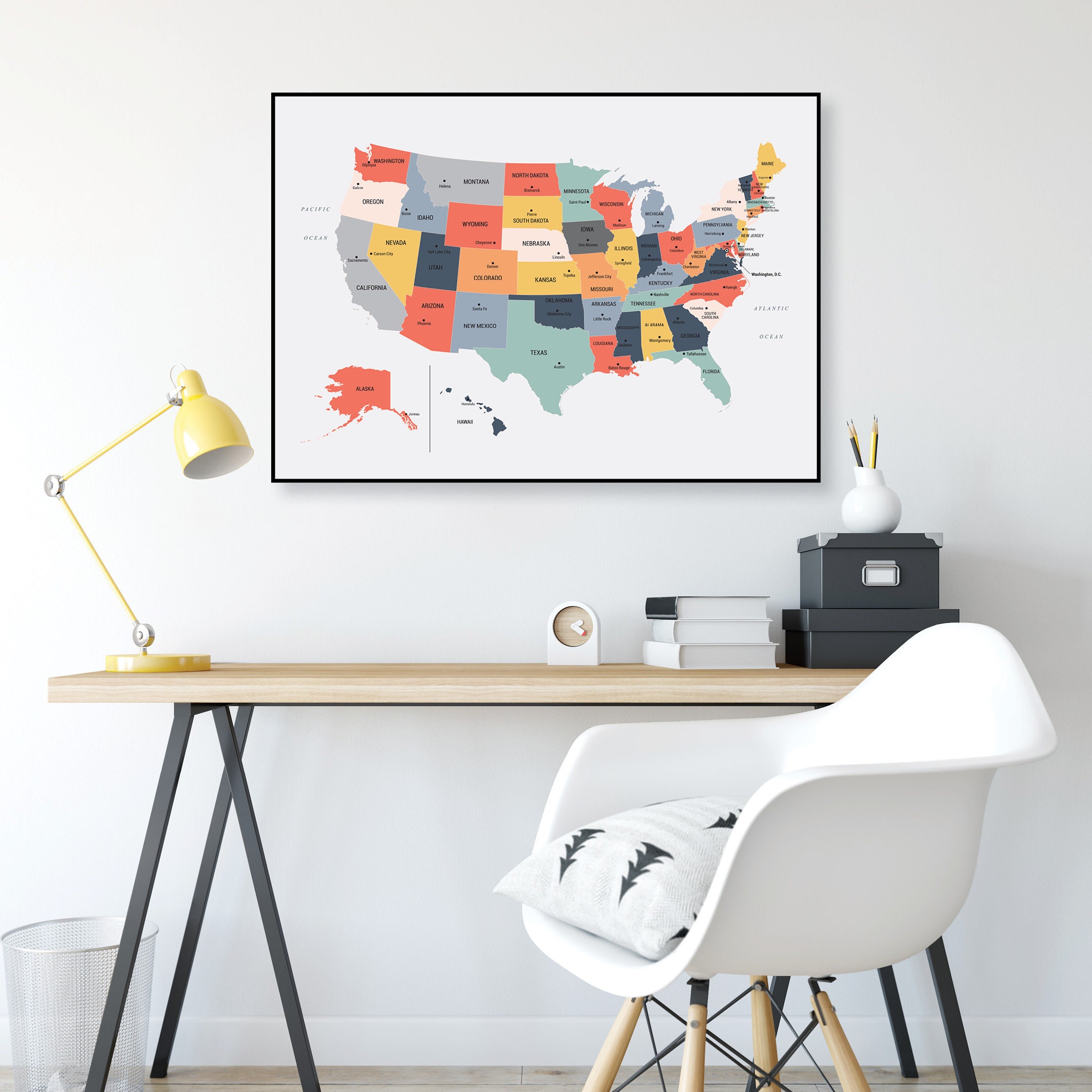 Printable US Map Poster Happy Colors Downloadable Large Dorm - Etsy ...