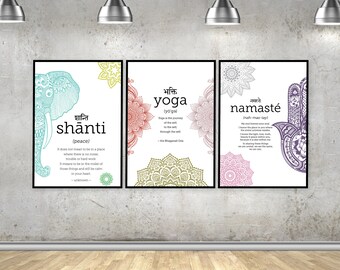Yoga Print Set: Namaste, Shanti, Hamsa Wall Art (Digital Download)
