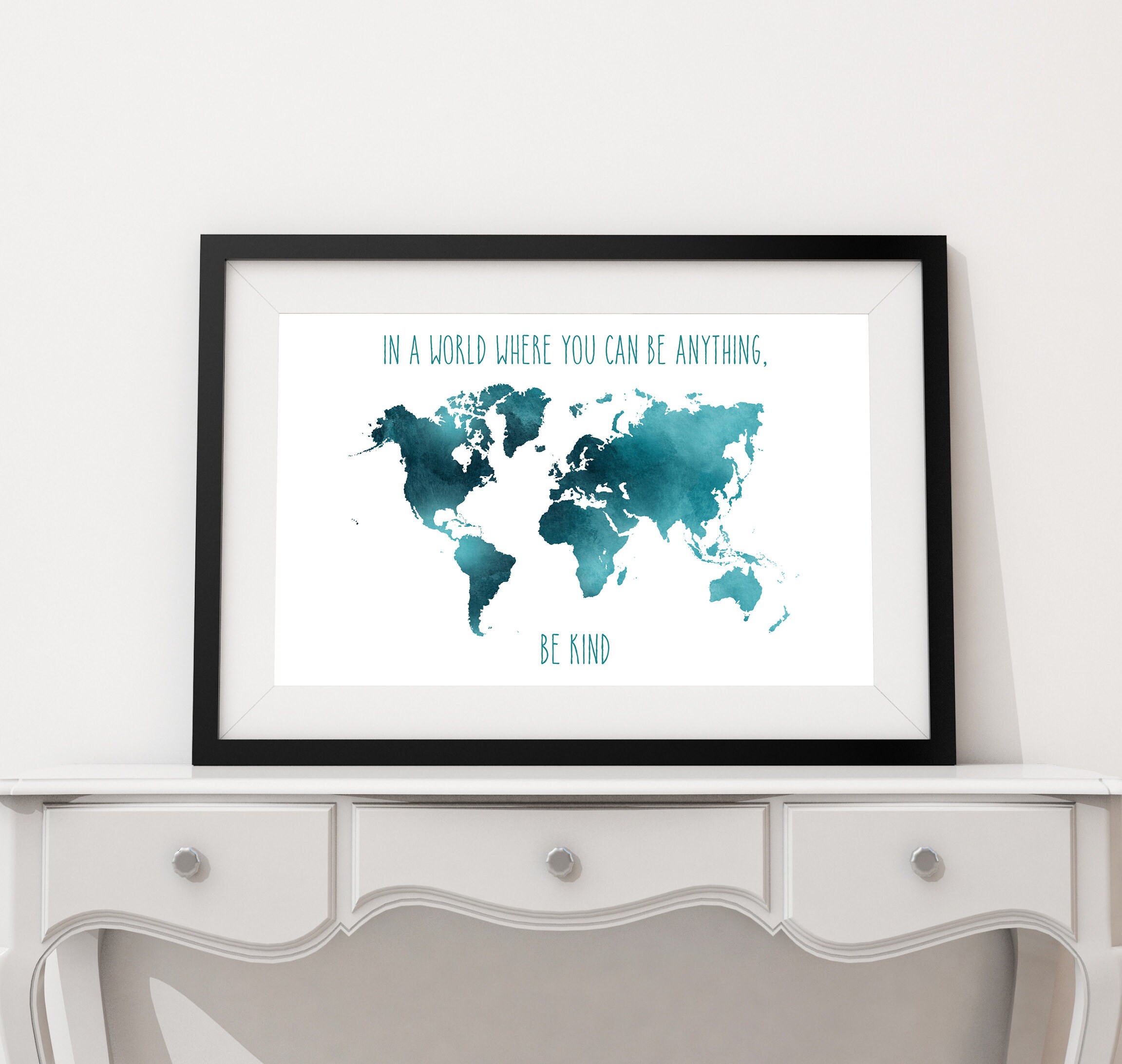 Printable Map Art Downloadable World Map Map of World Teal - Etsy Australia