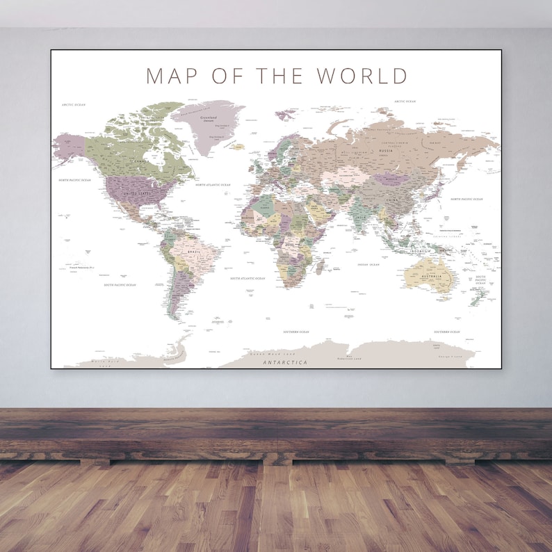 Muted Map Background Detailed World Map Poster: Muted Neutral Colors (digital Download) - Etsy