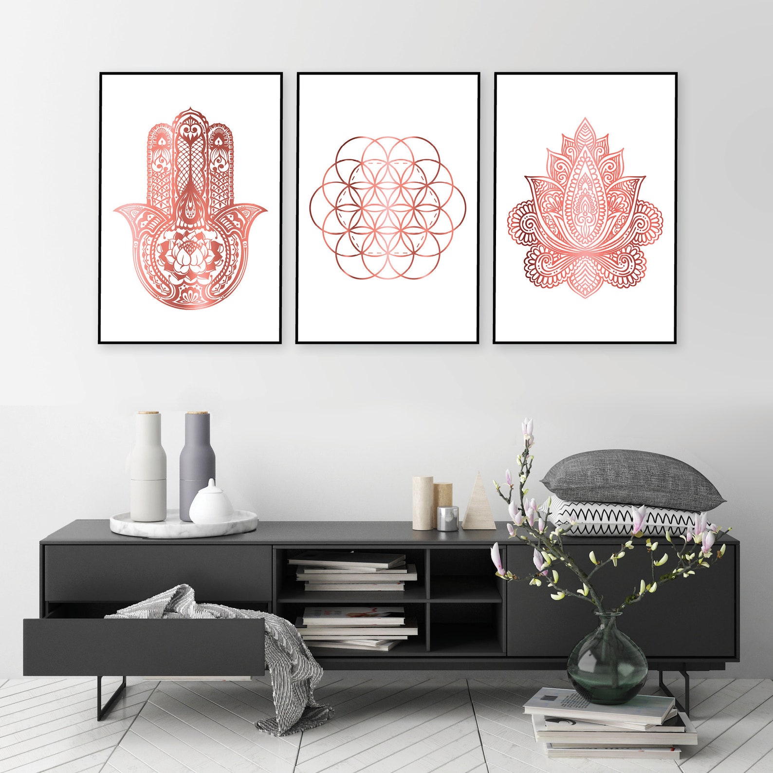 Downloadable Prints, Flower of Life Printable, Rose Gold Wall Art, Yoga ...