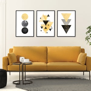 Conjunto de descarga instantánea de 3 impresiones cuadradas escandinavas en oro gris negro amarillo Imprimible arte de pared geométrica decoración del hogar Minimalista Escandinavo imagen 8
