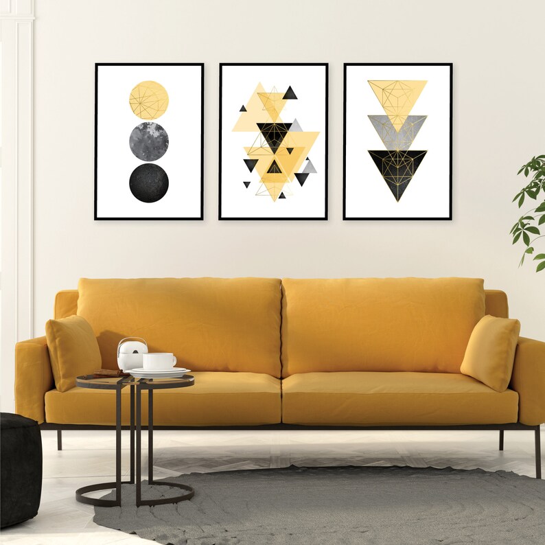 Conjunto de descarga instantánea de 3 impresiones cuadradas escandinavas en oro gris negro amarillo Imprimible arte de pared geométrica decoración del hogar Minimalista Escandinavo imagen 8