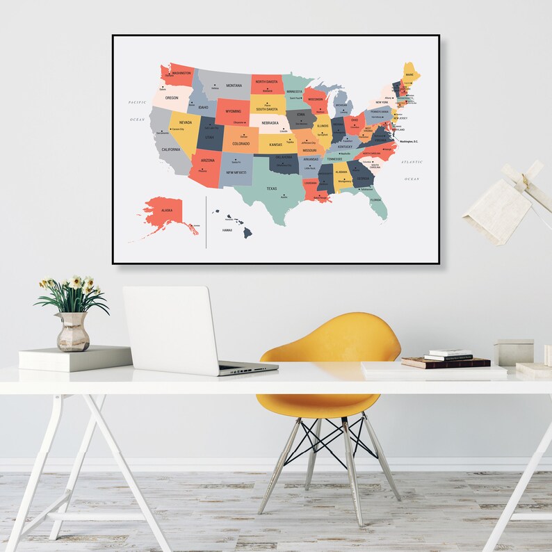 Printable US Map Poster Happy Colors Downloadable Large Dorm - Etsy