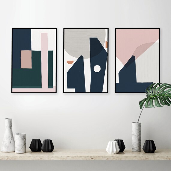 Set of 3 Minimalist Posters Abstract Painting Digital | Etsy