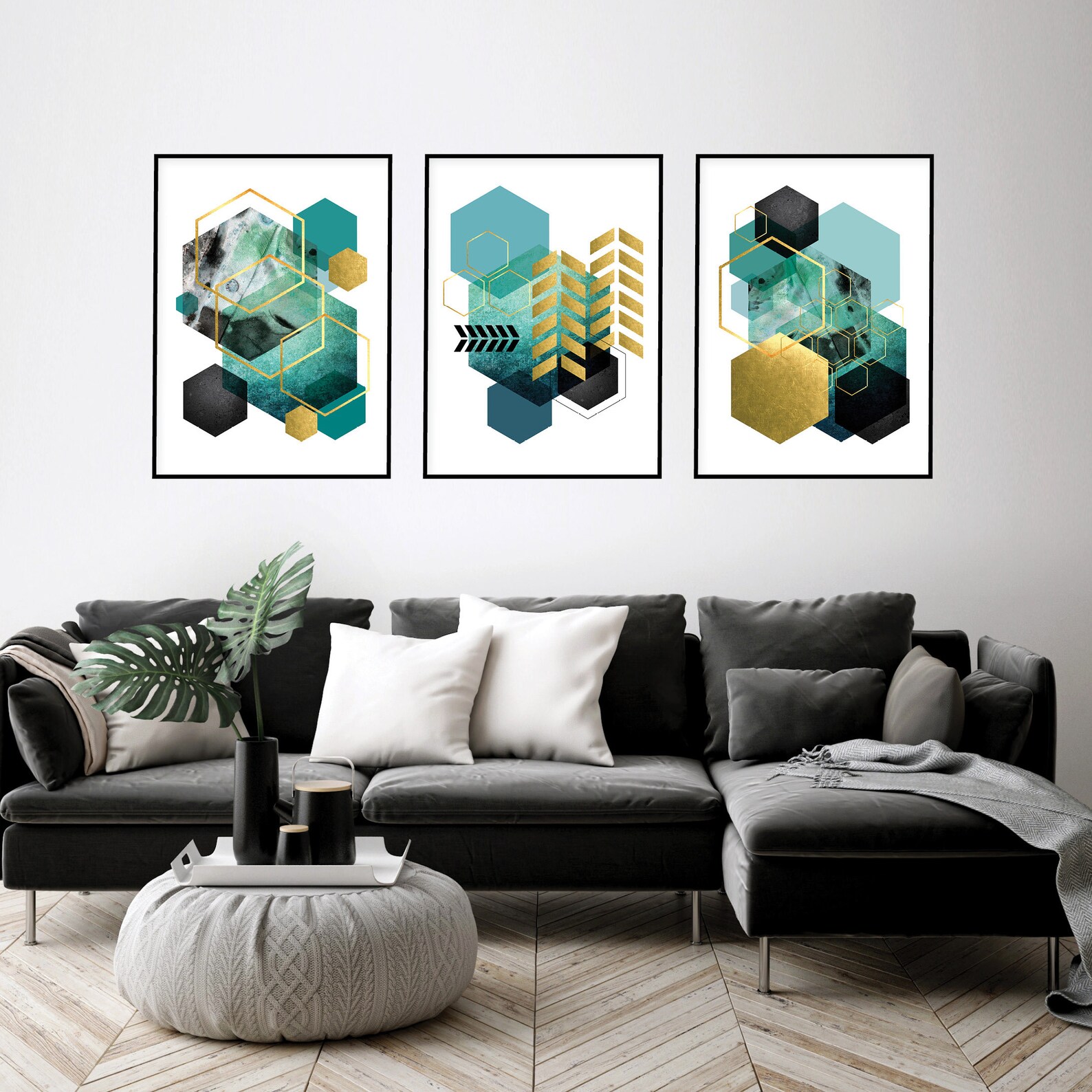 Printable Art Set Teal Gold Wall Art Turquoise Aqua | Etsy