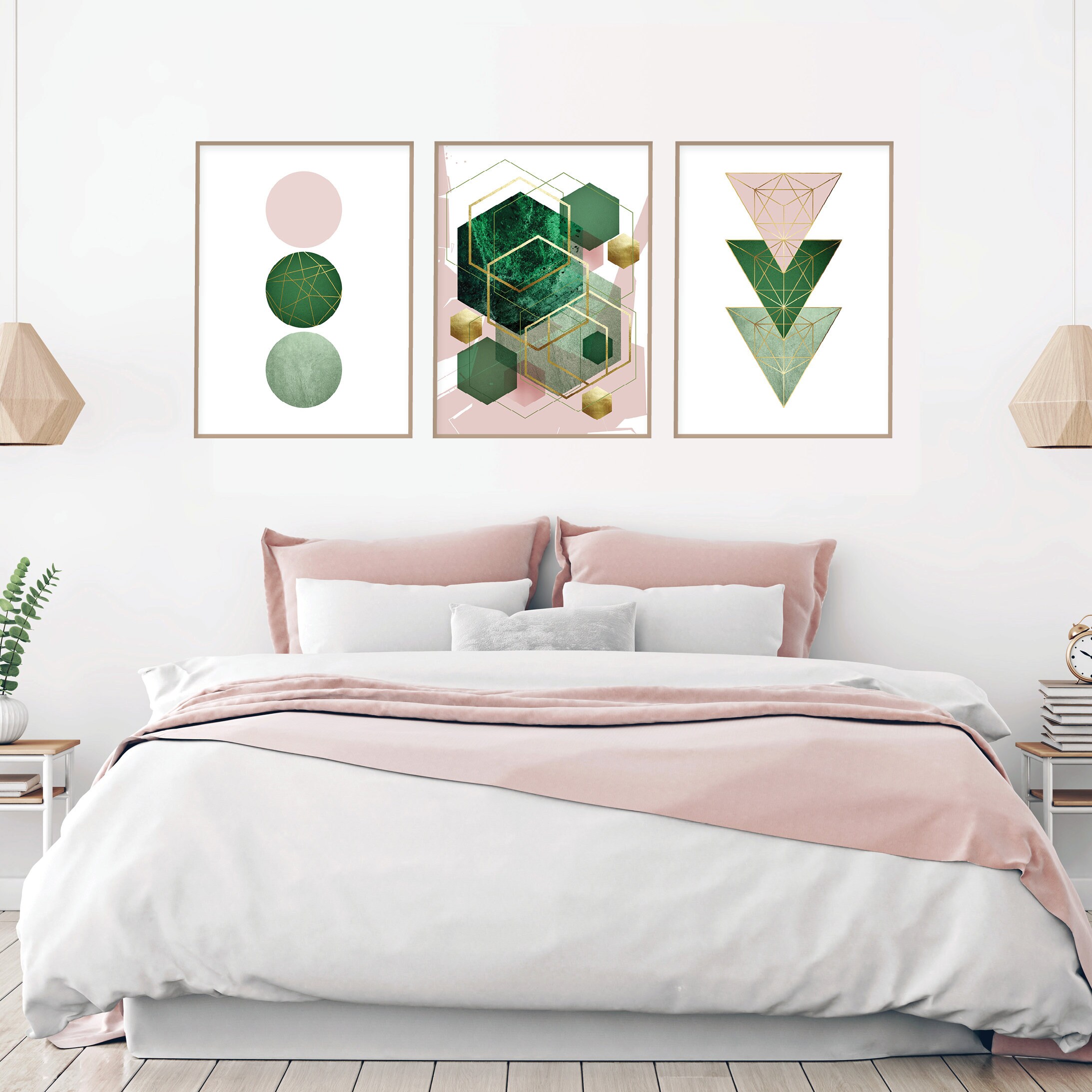 Printable Art Emerald Green Wall Art Trio Set of 3 Pink Etsy Australia