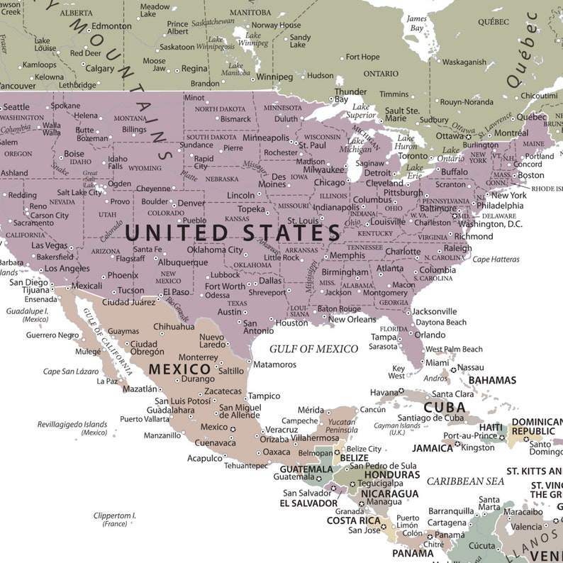 Highly Detailed Printable World Map Poster in Muted Neutral Etsy