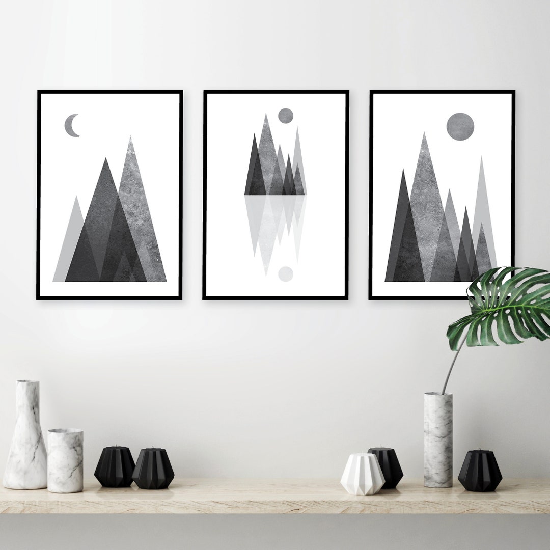 Set of 3, Downloadable Prints, Black White, Print Set, 3 Set, Mountains ...