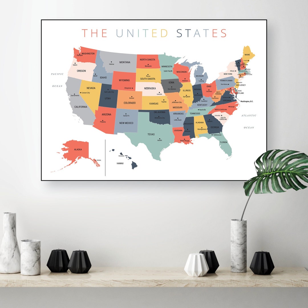 Printable United States Map Downloadable Wall Map Large Dorm - Etsy ...