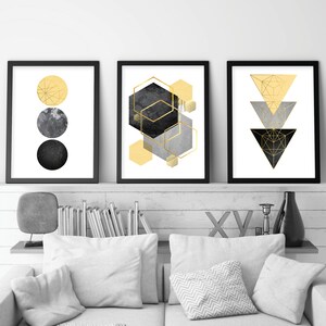 Downloadable Prints, Set of 3 Prints, Print Set, Yellow, Black, Gold, Scandinavian Art, Geometric, Minimalist Poster, Wall Art, Trending Art image 10