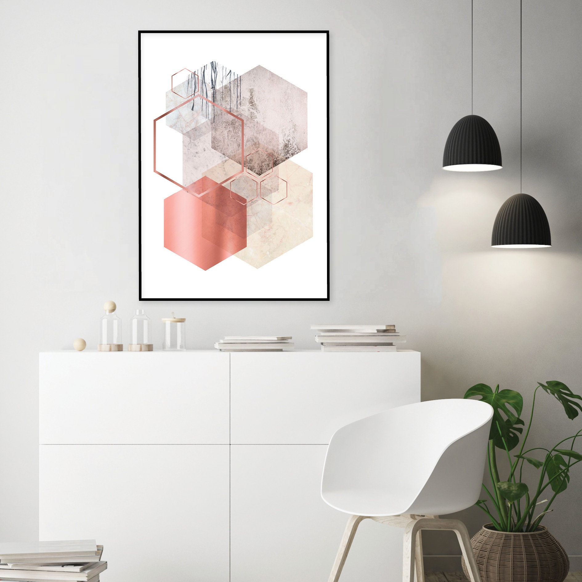 Copper pink beige abstract geometric printable Scandinavian | Etsy