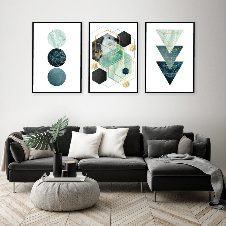 Downloadable Prints Teal Wall Art Printable Wall Art Set Gold Etsy