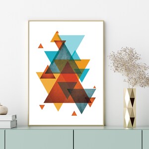 Geometrisches Dreieck Art Print, Petrol, Orange, Skandinavisches Dekor (Digitaler Download) Bild 1