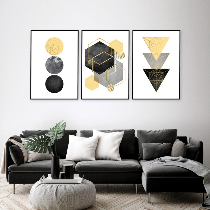 Downloadable Prints, Set of 3 Prints, Print Set, Yellow, Black, Gold, Scandinavian Art, Geometric, Minimalist Poster, Wall Art, Trending Art image 5