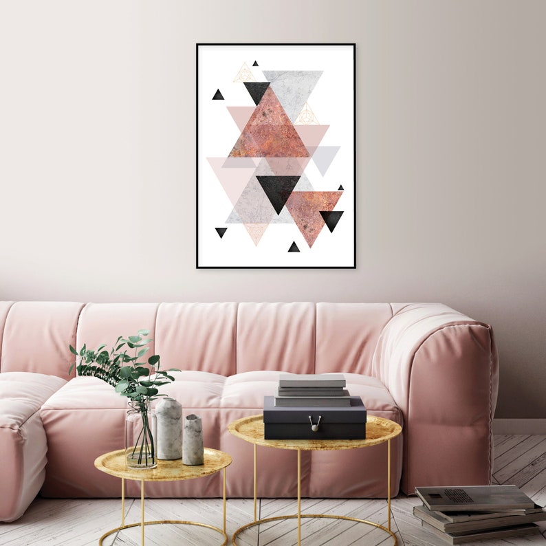Printable scandinavian geometric wall art blush pink grey black and rose gold Large poster download geometrical wall decor Instant download image 5